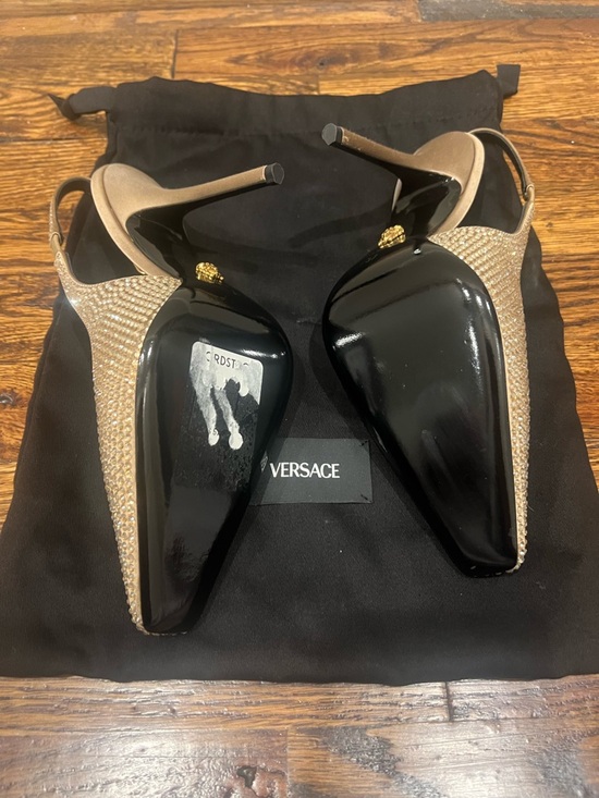 Versace Champagne Crystal Slingback Heels